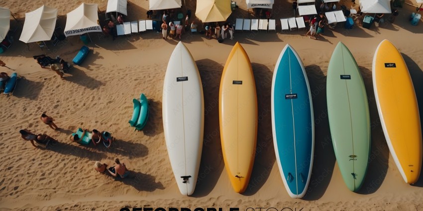Surfboards lined up on the beach