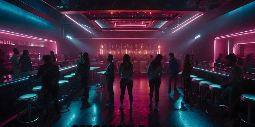 People in a club with a pink and blue lighting