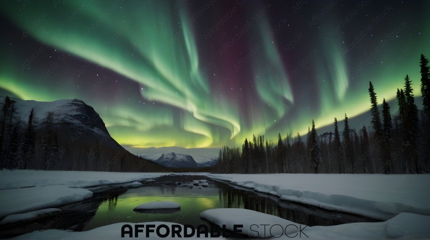 Aurora Borealis Over Snowy Landscape
