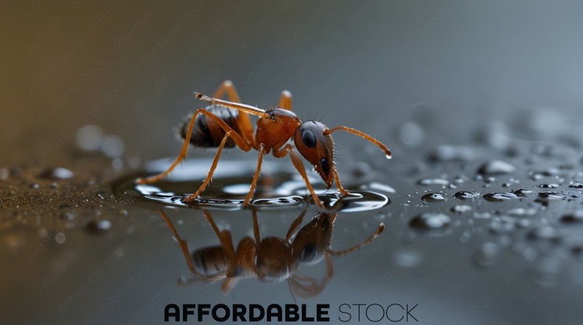 A beetle is walking on a wet surface