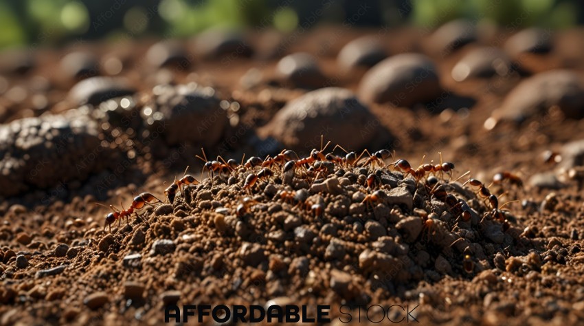 Ants on a dirt mound
