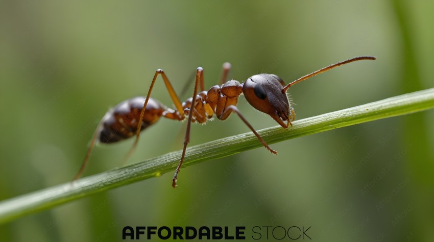 A close up of a red ant on a plant