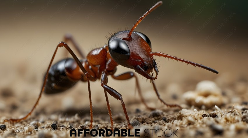 A close up of a red ant