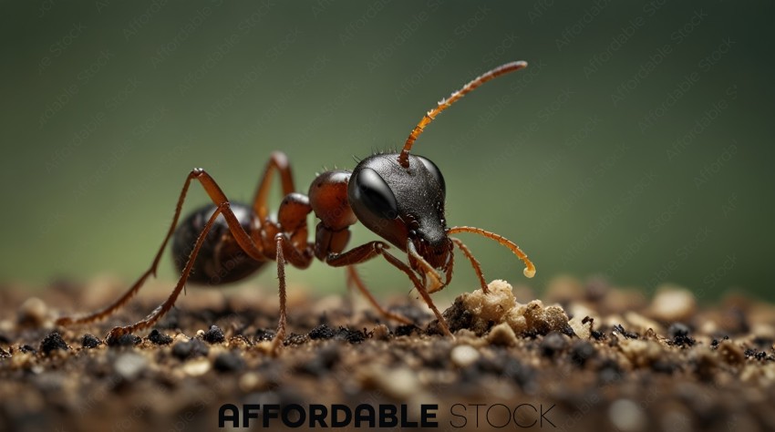 A close up of a red ant with a white head