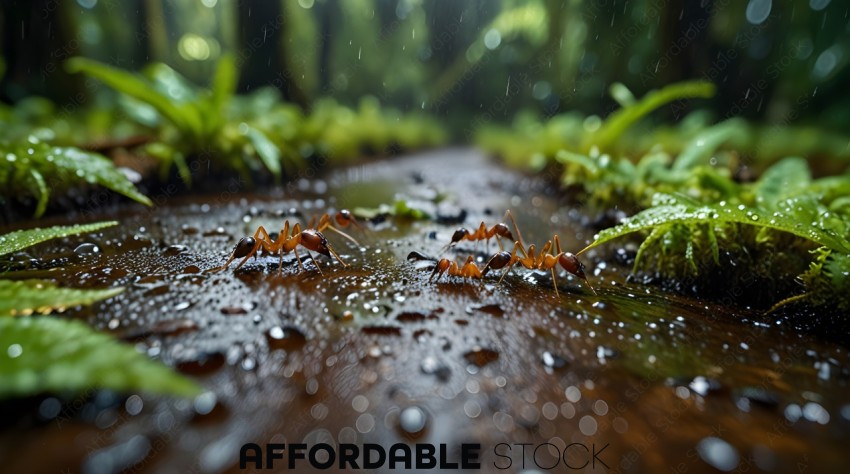 Ants Walking in Rain