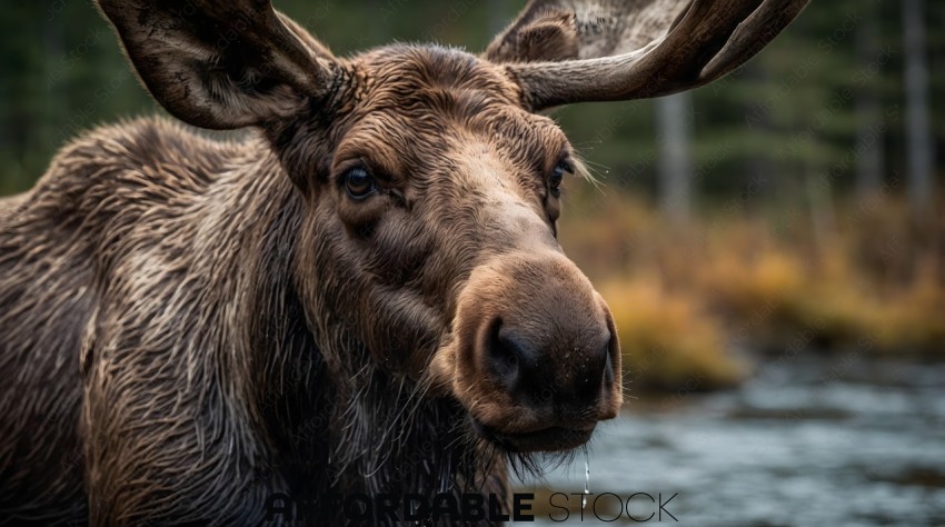 A moose with a long beard and drooping antlers