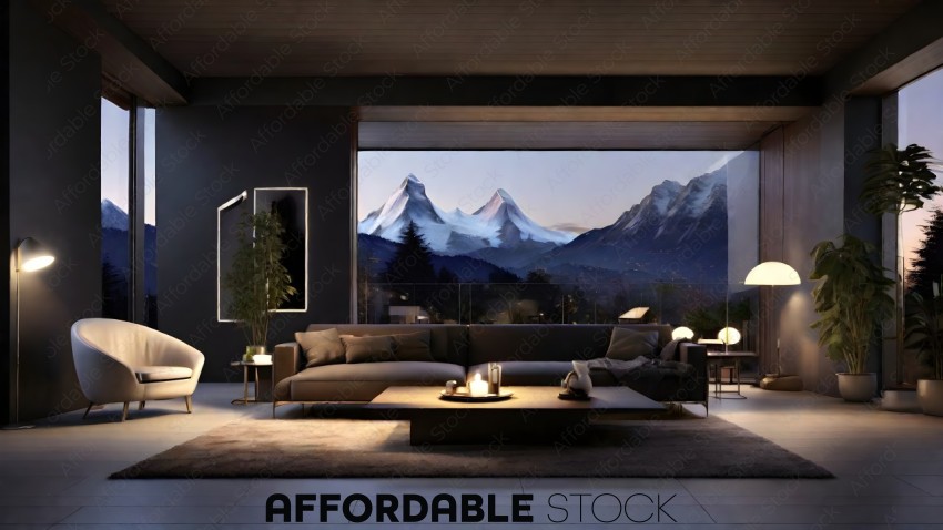 Modern Living Room with Mountain View