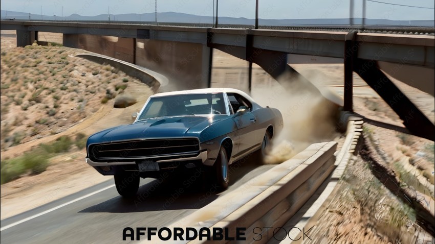 Vintage Muscle Car Drifting on Desert Road