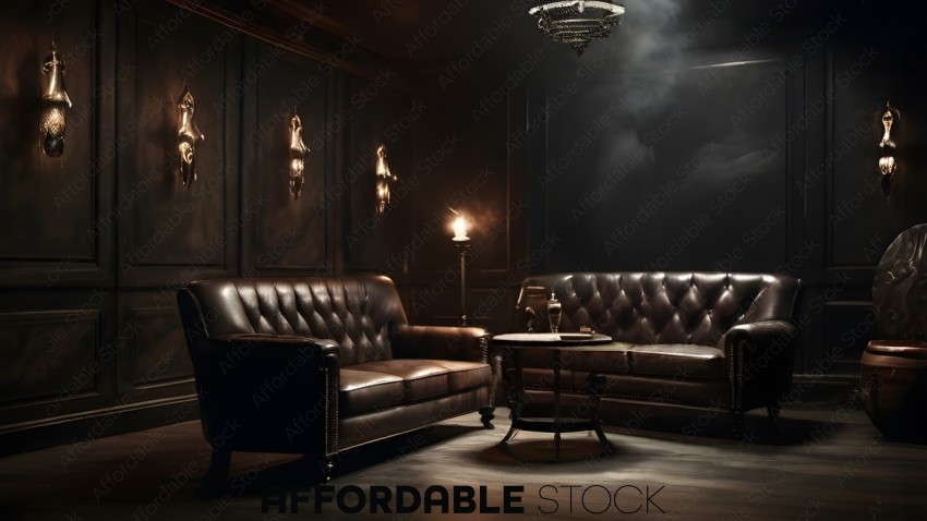 Elegant Vintage Styled Interior with Leather Sofas
