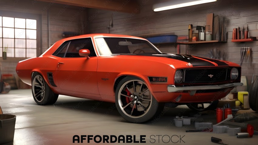 Classic Muscle Car in Garage