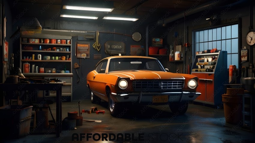 Vintage Car in a Well-Equipped Garage