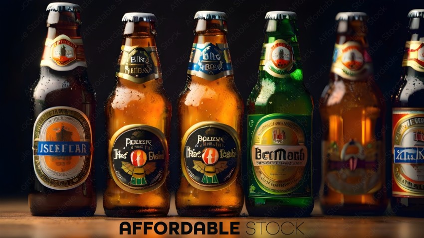 Assorted Beer Bottles with Condensation