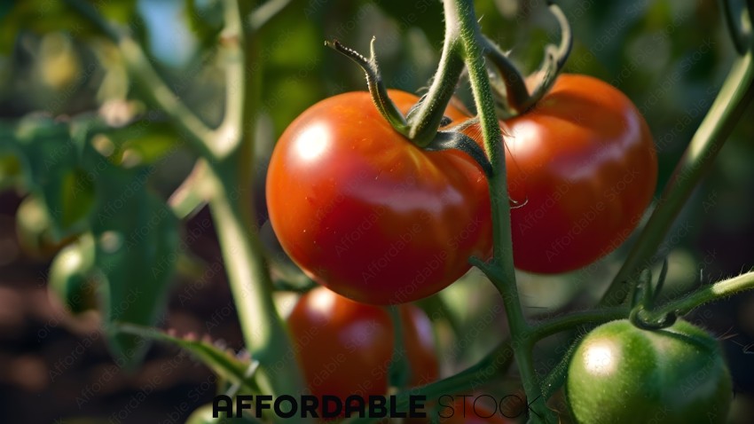 Ripe Tomatoes on Vine in Sunlight
