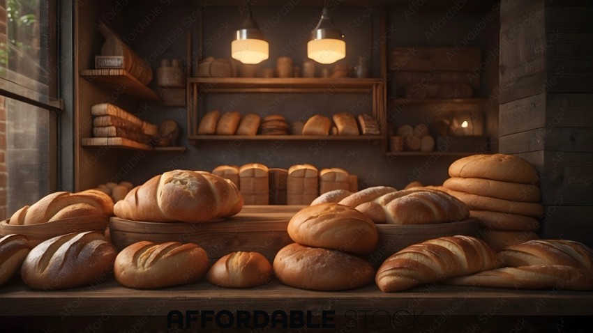 Artisan Bread Display in Bakery