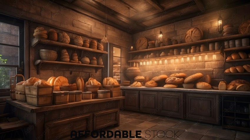 Artisan Bakery Interior with Fresh Bread
