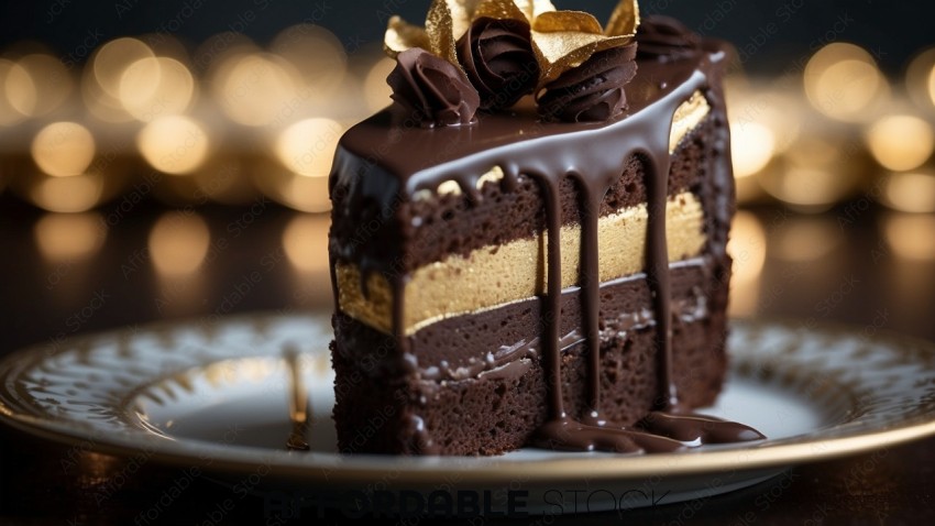 Elegant Chocolate Ganache Cake with Golden Accents