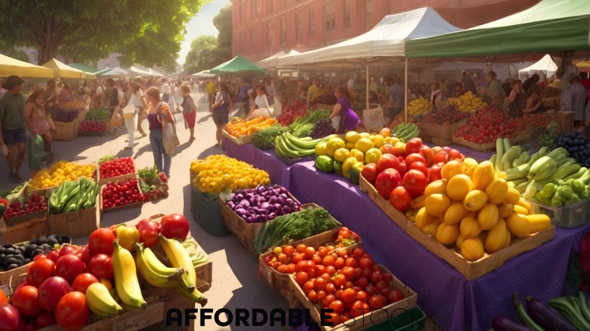 Bustling Outdoor Fruit and Vegetable Market