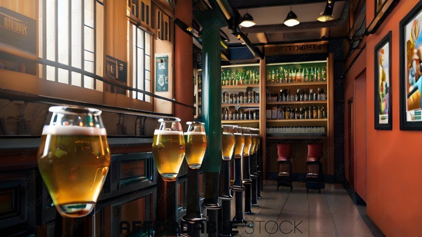 Empty Bar Interior with Beer Glasses