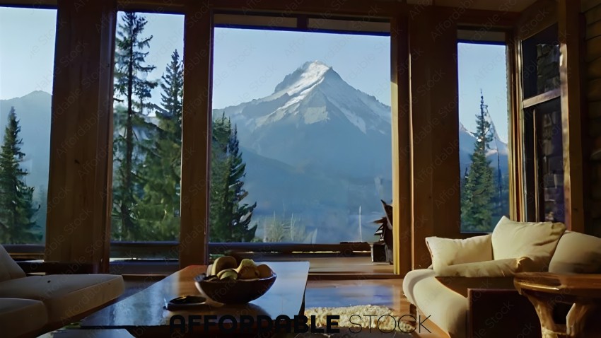 Mountain View from Cozy Wooden Interior