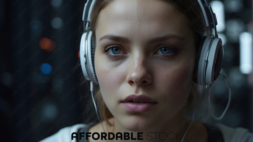 Close-up Portrait of Young Woman with Headphones