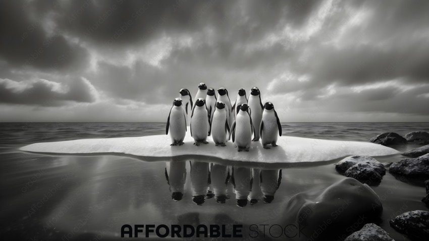 Penguins on Iceberg in Stormy Seas