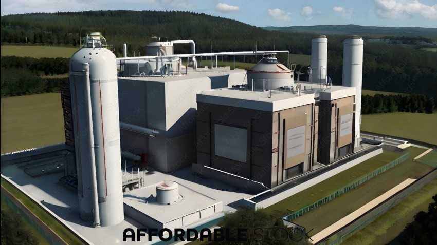 Industrial Biomass Power Plant 3D Rendering