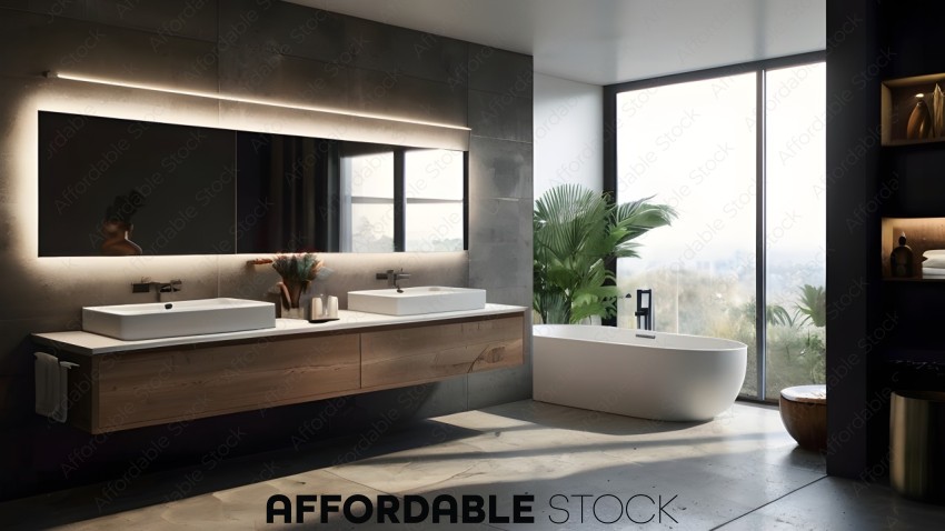 Modern Bathroom Interior with Natural View