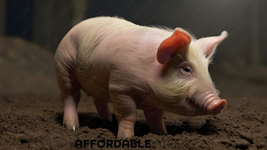 Realistic 3D Model of a Pig on the Ground