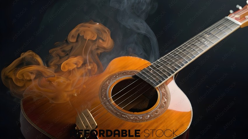 Acoustic Guitar with Swirling Smoke