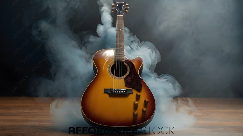 Acoustic Guitar Surrounded by Smoke