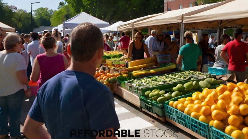 Man looking at produce stand at farmers market