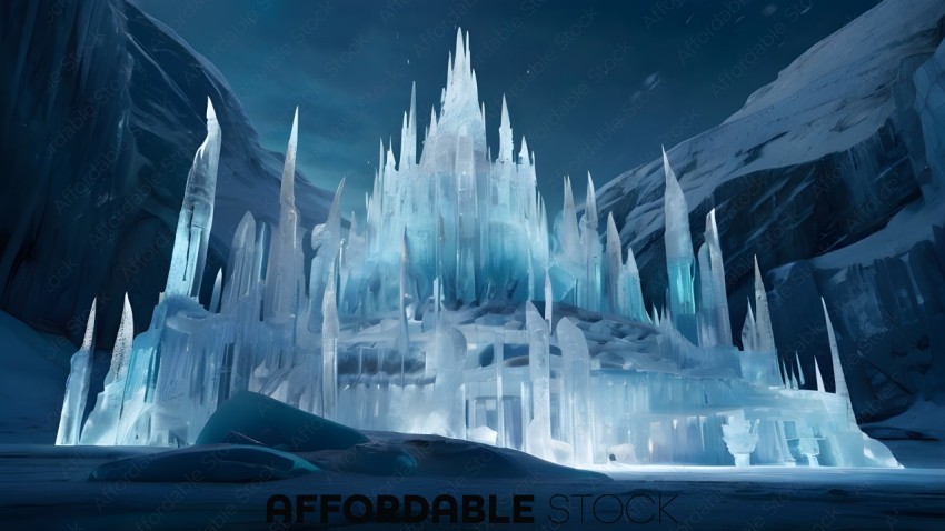 A frozen palace with blue icicles
