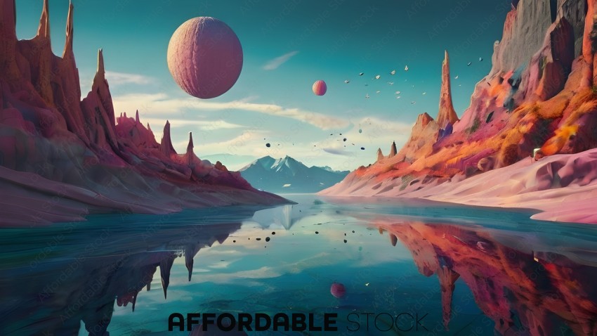A Pink Planet with Mountains and Rocks