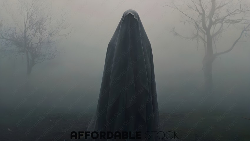 A person wearing a hooded cloak