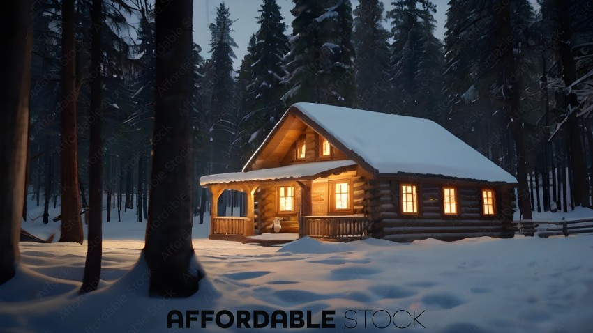 A cozy cabin in the woods at night