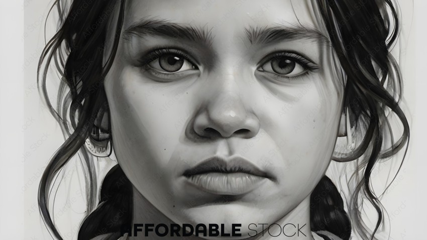 A drawing of a young girl with a sad expression