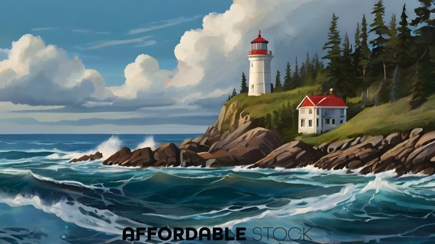 A lighthouse on a rocky coastline