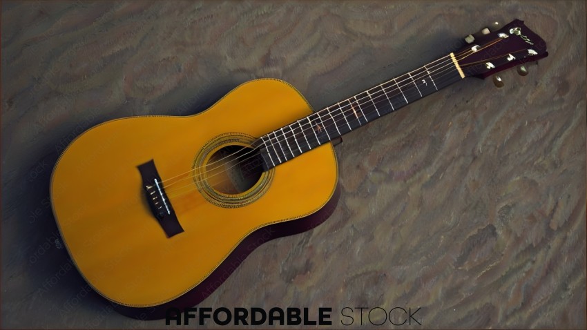 A yellow guitar with a brown strap