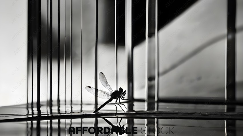 A dragonfly sits on a glass surface