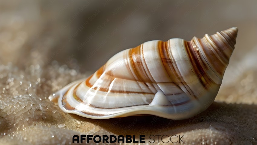 A close up of a shell on the beach