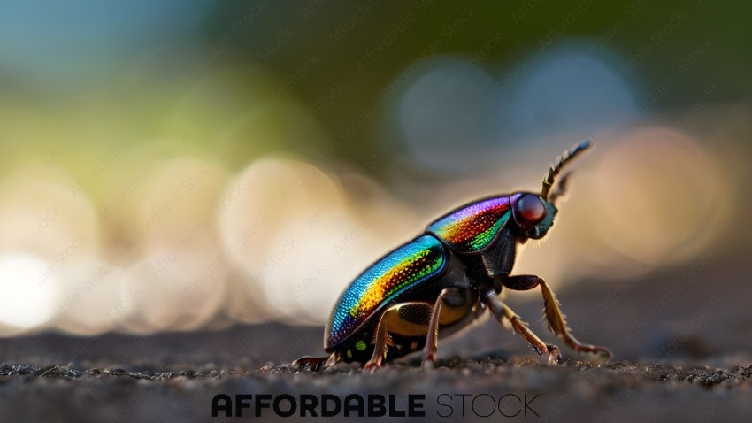 A colorful beetle with a metallic sheen