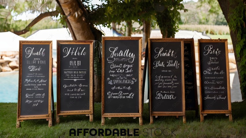 Chalkboards with foreign words on them
