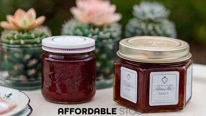 Two jars of jam, one with a label