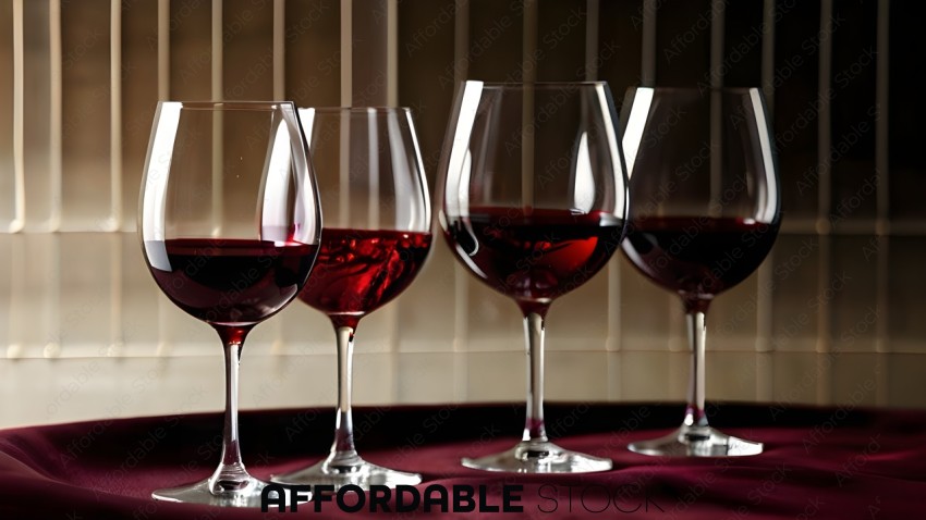 Four Wine Glasses with Red Wine