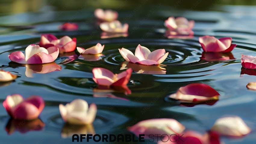 Pink Petals Floating in Water