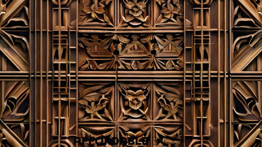 Wooden carved design with flowers and leaves
