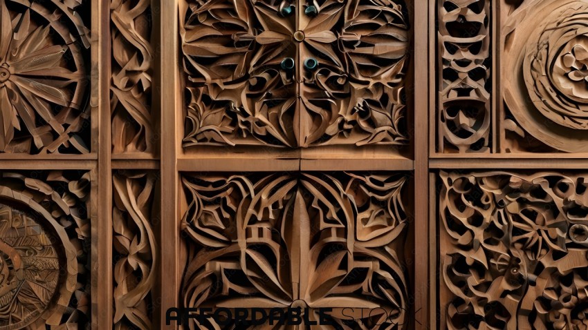 Wooden carved artwork with intricate designs