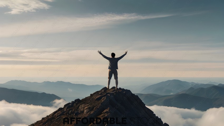 Man standing on top of a mountain with arms outstretched