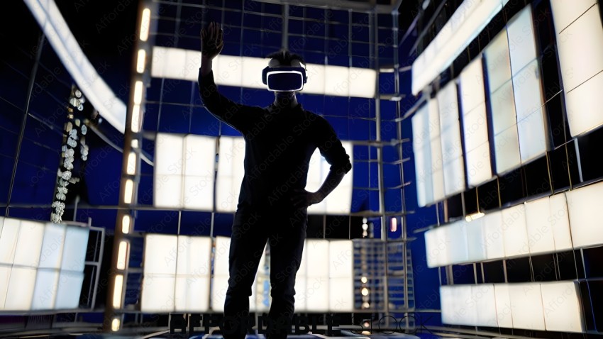 Man wearing a black shirt and a VR headset
