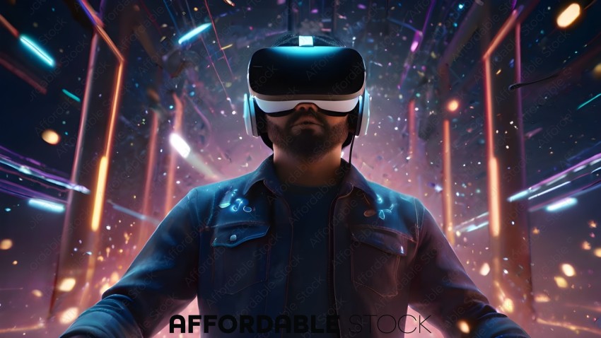 Man wearing a blue jacket and a VR headset